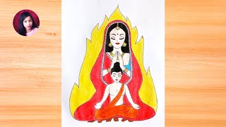 How to draw Holika Dahan || Holika Dahan Drawing || Holika and Prahlad drawing || Holi drawing