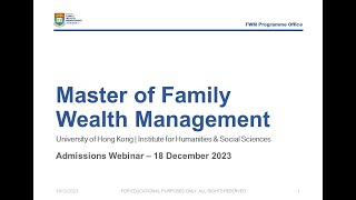 Webinar on HKU's New Master of Family Wealth Management Programme