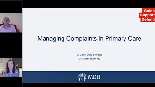 MDU Webinar: Managing complaints - primary care