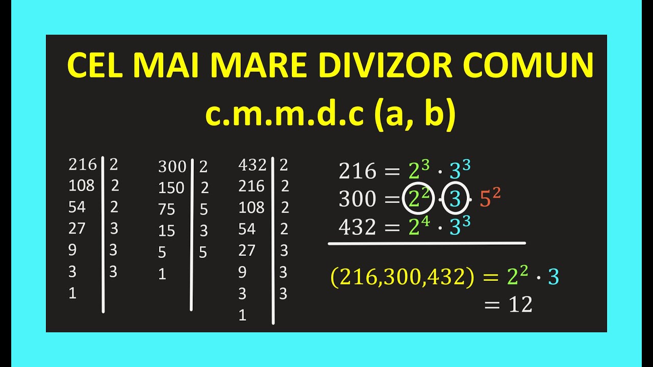 CEL MAI MARE DIVIZOR COMUN A 2 NUMERE MATE CLASA 6 PROBLEME CMMDC ...