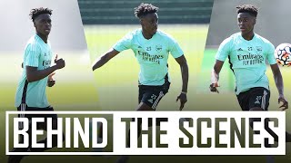 Albert Sambi Lokonga's first training session | Behind the scenes at Arsenal training centre