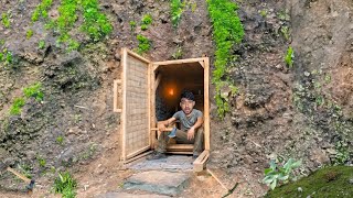 We built a underground hidden cave overnight survival challenge