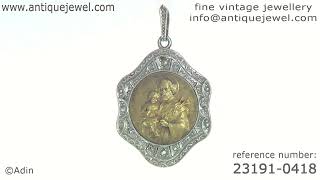 Vintage 1910's Edwardian gold pendant diamonds St. Anthony of Padua medal. (Adin Nº 23191-0418)