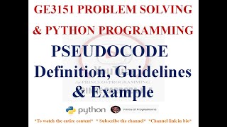 PSEUDOCODE | DEFINITION AND GUIDELINES | GE3151 PROBLEM SOLVING AND PYTHON PROGRAMMING NOTES