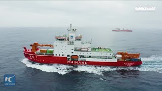 China's first homegrown polar icebreaker passes by iceberg