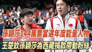 孫穎莎144萬票當選年度能量人物，王楚欽孫穎莎為西藏捐款，帶動粉絲們眾籌集救援物資！！#孫穎莎#王楚欽#樊振東#全紅嬋#陳若琳#陳芋汐#馬龍#劉國梁#體壇哪些冠軍