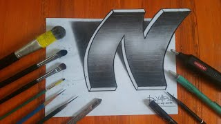 How to Draw 3D Drawing letter "N"/Basic shading using dry brush/Graphite