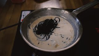 Myungran(AKA Mentaiko) Cream Pasta with squid ink spaghetti