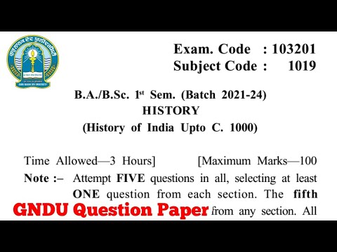 Gndu BA / Bsc 1st Semester History Question Paper || Ba 1st Semester ...