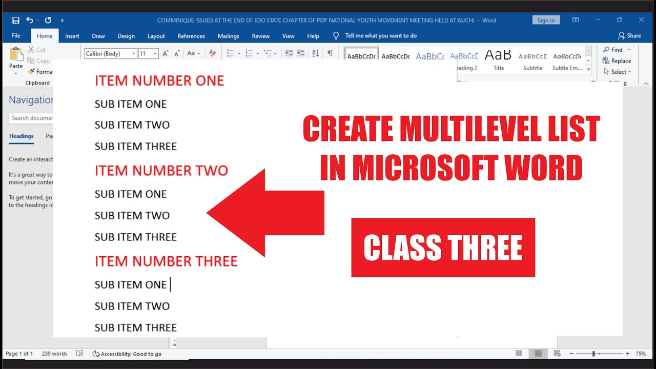 How To Create Multilevel List In Microsoft Word - YouTube