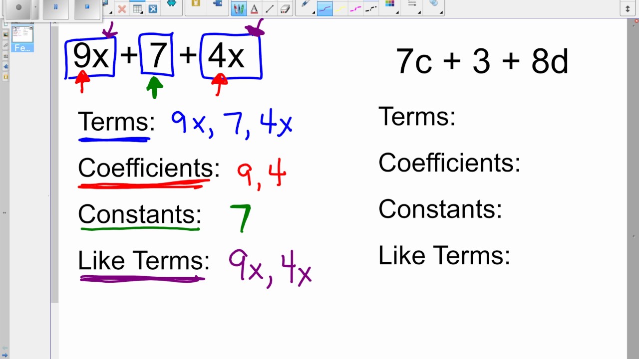 Identifying Terms Coefficients And Constants Worksheets