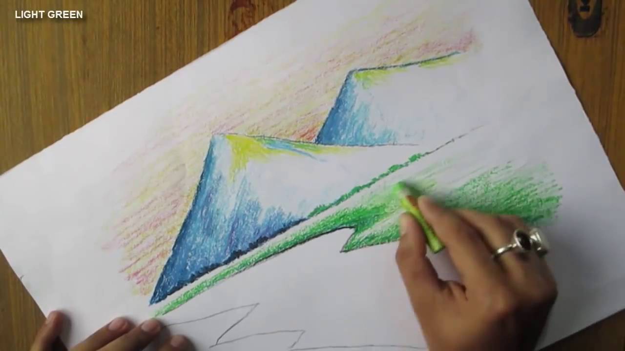 Beginners Mountain Landscape Drawing With Oil Pastel 2016 - YouTube