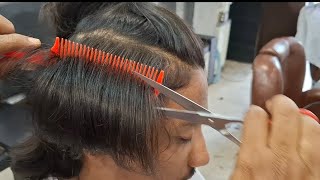 Asmr Barber long hair transformation with scissors #trimzone