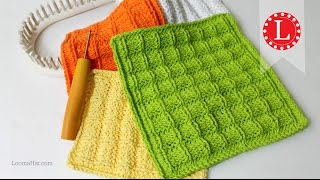 LoOM Knitting Dishcloth Washcloth Waffle Stitch Project Pattern | Loomahat