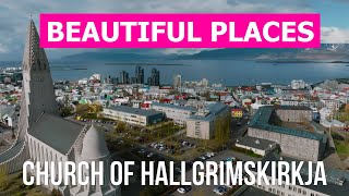 Hallgrimskirkja Church from drone | 4k video | Iceland, Reykjavik from above