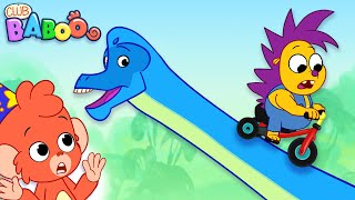 Dinosaur Cartoon Club Baboo | Rocky the hedgehog rides his tricycle on the neck of a Brachiosaurus!