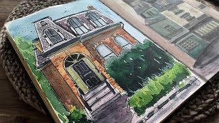 A Simple House Portrait in Ink and Watercolour // Line & Wash Demo // Watercolour Sketchbook