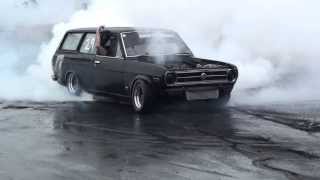 Datsun 1200 wagon burnout levin watch in HD 1080