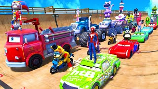 GTA V SPIDERMAN, FREDDY FAZBEAR, THE AMAZING DIGITAL CIRCUS, SUPERHEROES Join in Epic New Stunt Race