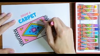 HOW TO DRAW A CARPET - MARKER & OIL PASTEL ( praying rug / mat )