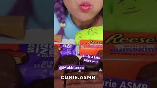 Curie ASMR chocolate Halloween marshmallow candy Reese’s Mukbang bites only #shorts #viralvideo #fyp