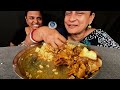 rice eating with mutton broth bitter gourd curry bean poppy curry 2 sisters lunch food bengali bite