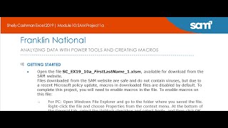 Shelly Cashman Excel 2019 | Module 10: SAM Project 1a Franklin National | SC_EX19_10a