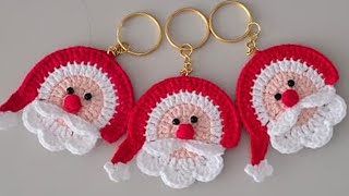 Make a Cute Crochet Santa face Keychain 🎅 Easy Holiday Gift Idea!