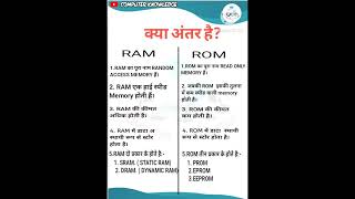 Different between RAM \u0026 ROM , क्या अंतर है रैम और रोम में ।#computer #computerknowledge