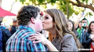 Superbowl Nerd Kisses Extra Host Maria Menounos at The Grove Live! Go Daddy Nerd