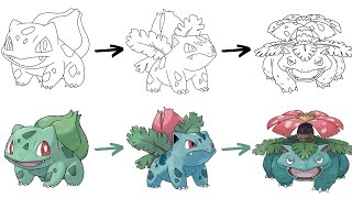 How To Draw BULBASAUR, IVYSAUR & VENUSAUR POKÉMON // Bulbasaur Evolution // Step-By-Step