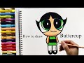 How to draw powerpuff girls| buttercup | anime drawing| oil pastels drawing