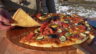 Cooked in the pit on snow Pizza outside very tasty #asmr #2025