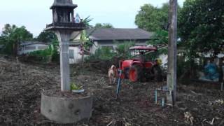 Thap Sakae tractor flattening the garden