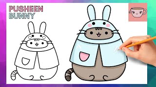 How To Draw Easter Bunny Pusheen Cat  | Cute Easy Step By Step Drawing Tutorial