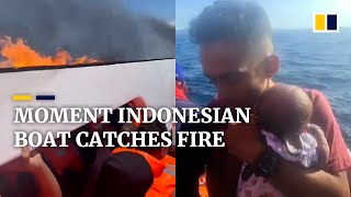 Fresh footage shows Indonesian passenger boat sailing while on fire