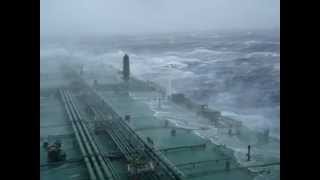 Large super tanker ship in huge storm in Atlantic Ocean.mpg