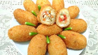 Kroket dari singkong ternyata enak dan lebih ekonomis / Kroket Singkong Isi Ayam Pedas Sayuran #128