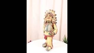 Ebros Native American Indian Warrior Chief With Chalumet Pipe Faux Wood Resin Figurine