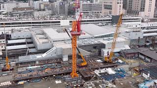 【蔵出し映像】自らの高さを伸ばすタワークレーン　2022.7.5　広島駅駅ビル工事　大林組・広成建設