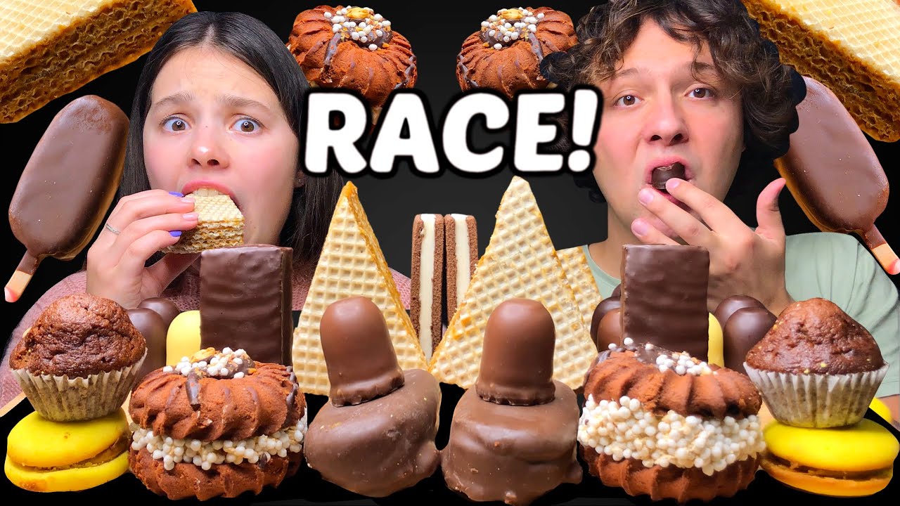 ASMR LEFTOVER CHOCOLATE DESSERT RACE! ICE CREAM BARS, CHOCOLATE COVERED ...