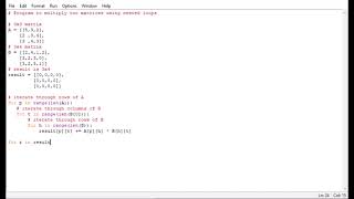 Program to multiply two matrices using nested loops