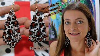 Como tejer aretes disño Animal Print en chaquira checa (paso a paso) Aniara sanarte