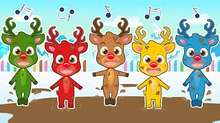 FIVE LITTLE REINDEERS 🦌🌈 With the Rudolf and his Colored Friends