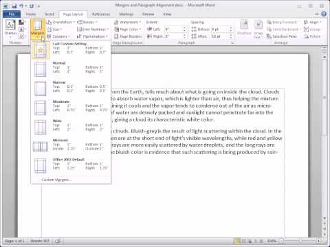Word 2010 | Setting Margins and Paragraph Alignment Word 2010 | Setting Margins and Paragraph Alignment