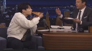 BTS jungkook tries New York city Pizza for the first time🍕 on Jimmy Fallon show  #shorts #bts  #fyp