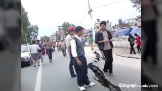 Nepal earthquake: huge cracks appear in road a car