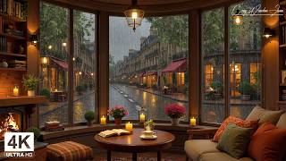 Quiet Rainy Café London Evening ☕ Cozy Jazz Piano & Warm Candlelight Ambience for Study & Work