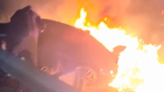 Heart-Stopping Video Captures Bystanders Pulling Man Out of Burning Car