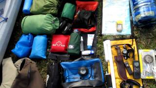 Equipment taken on a multi-day kayak trip in the Florida Everglades